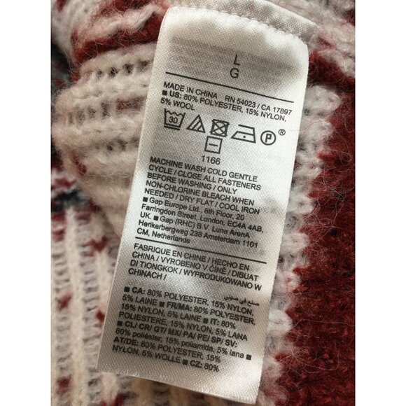 Old Navy Womens Fair Isle Knit Cardigan Sweater Size L Red White Chunky Warm - Picture 4 of 6